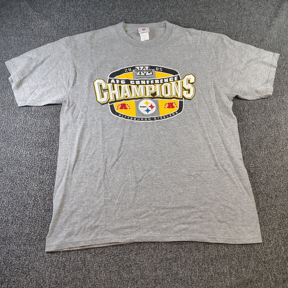 NFL T-Shirt Mens L Gray 2005 AFC Champions Pittsburgh Steelers Super Bowl XL
